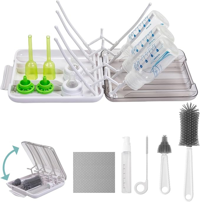 Baby Bottle Brush, 7 in 1 Travel Bottle Cleaner Kit with Soap Dispenser, Bottle Drying Rack, Dish... | Amazon (US)