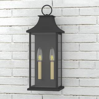 Montpelier 20.6 in. 2-Light Sand Grain Black Dusk to Dawn Outdoor Hardwired Wall Lantern Scone (8-Pack) | The Home Depot