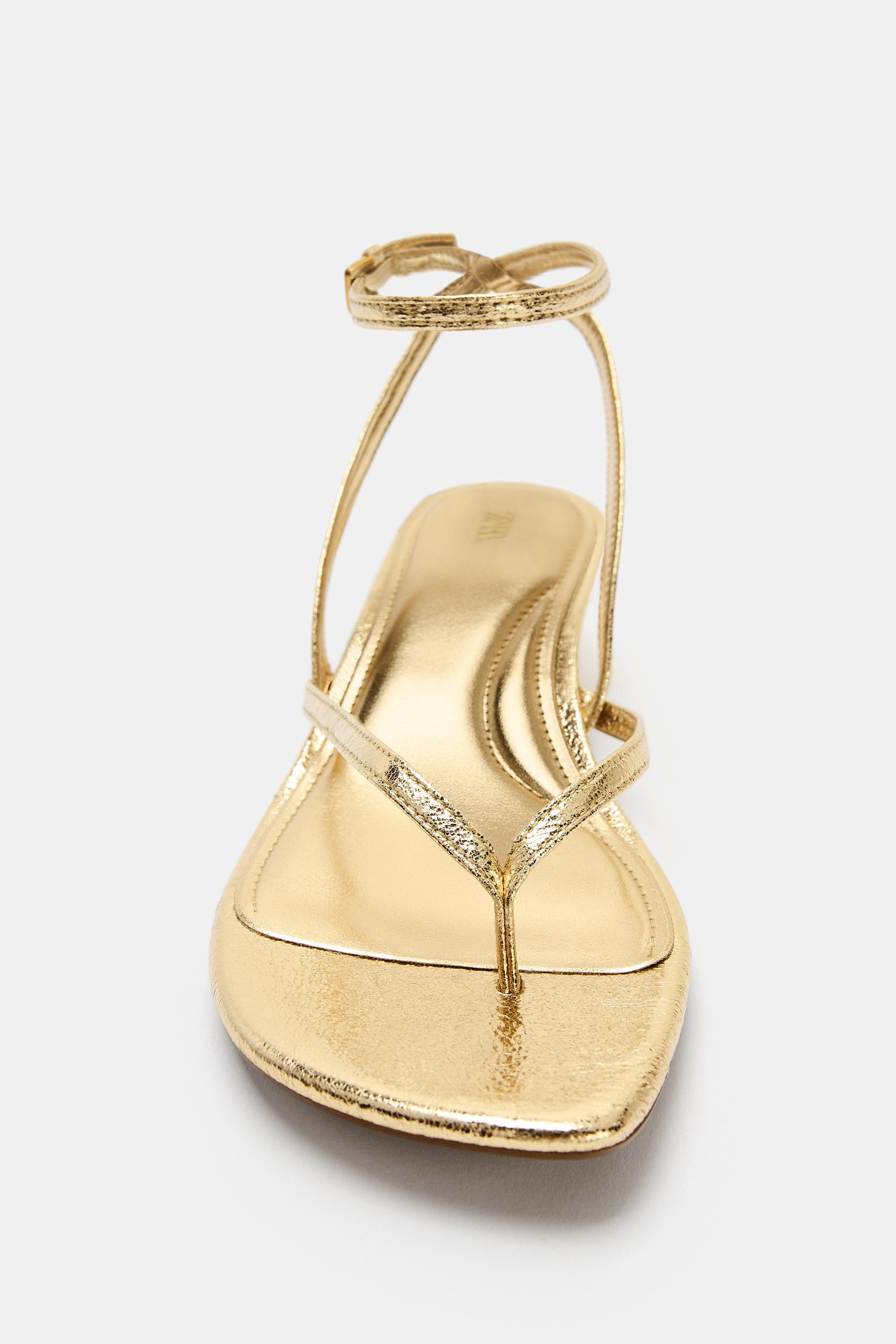 METALLIC-EFFECT KITTEN HEEL SANDALS | Zara UK