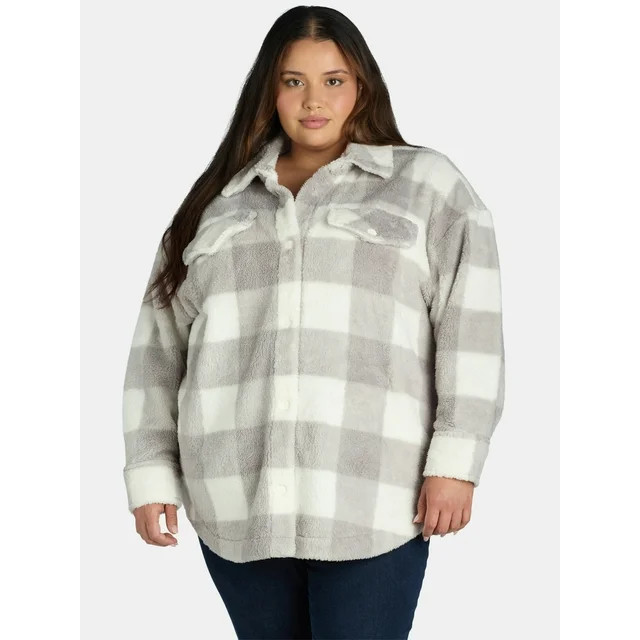 Terra & Sky Women's Plus Size Faux Shearling Shacket, Sizes 0X-5X | Walmart (US)