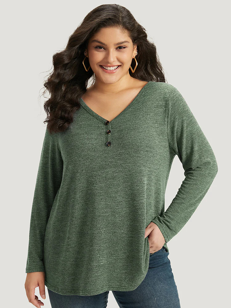 Heather Button Up Long Sleeve T-shirt | Bloomchic