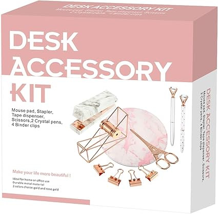 TOODOO Desk Accessory Organization Kit, Set of Stapler, Mouse Pad, Tape Dispenser, Crystal Pens, ... | Amazon (US)