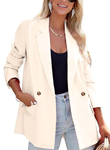 ARTFREE Womens Casual Blazer Button Lapel Long Sleeve Work Business Fashion Blazers Jackets Outfits with Pockets Apricot XS | Amazon (US)