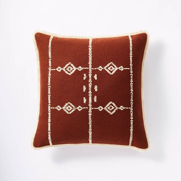 Square Geo Embroidered Throw Pillow Rust - Threshold™ designed with Studio McGee | Target