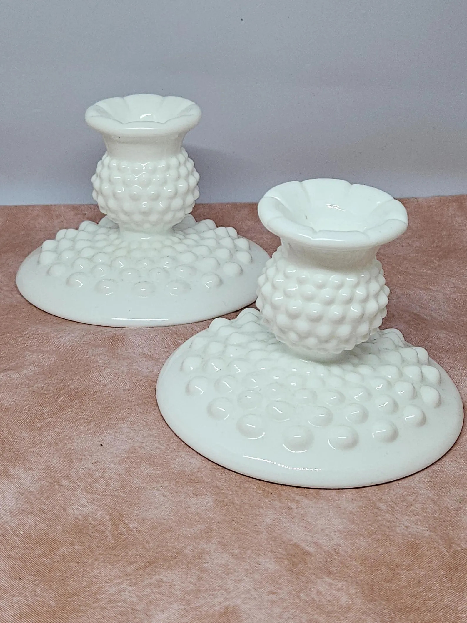 Pair of Hobnail Milk Glass Candlestick Holders Vintage Milk Glass - Etsy | Etsy (US)