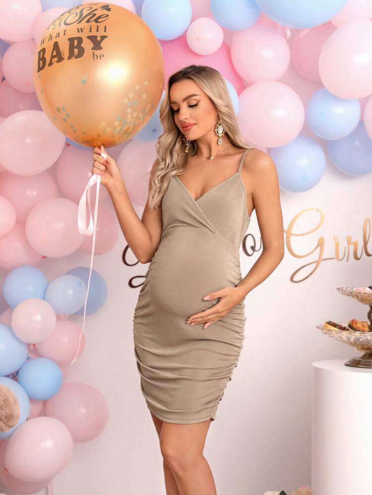 SHEIN Maternity Surplice Neck Ruched Side Cami Dress | SHEIN