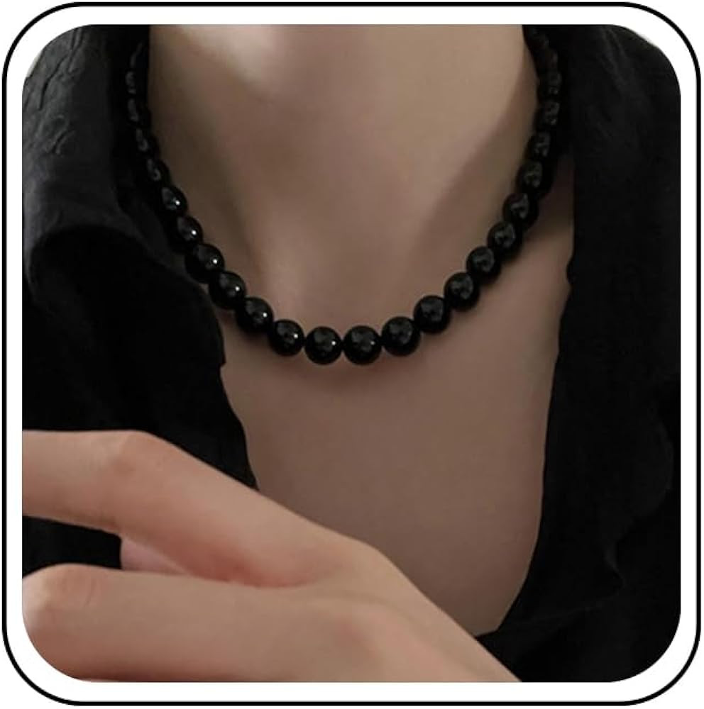 Vintage Black Onyx Choker Necklace - Short Beaded Collar Chain Jewelry for Women and Girls | Amazon (UK)