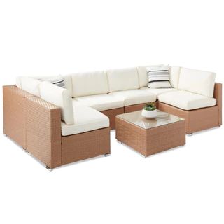 7-Piece Modular Wicker Sectional Conversation Set w/ 2 Pillows, Cover | Best Choice Products 