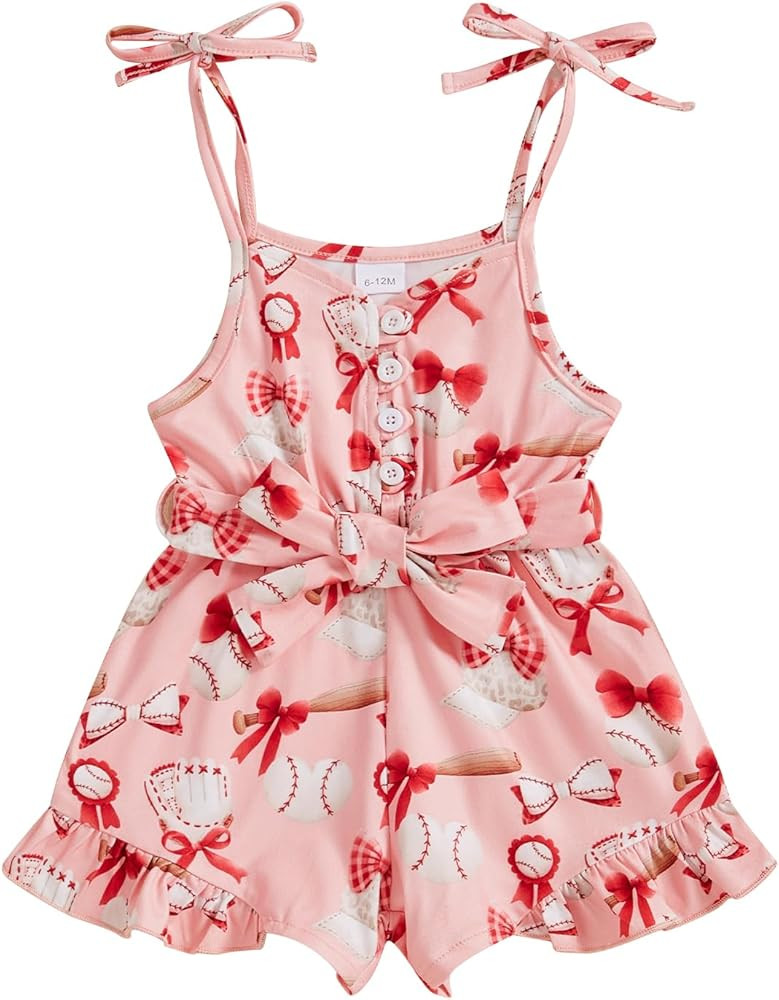 Toddler Baby Girl Baseball Outfit Sleeveless Baseball Romper Spaghetti Strap Ruffle Shorts Overal... | Amazon (US)