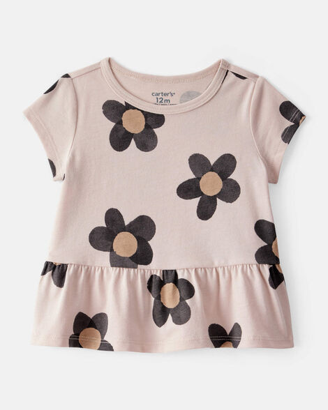Baby Girl Flower Print Short-Sleeve Peplum Top - Tan | Carter's Inc