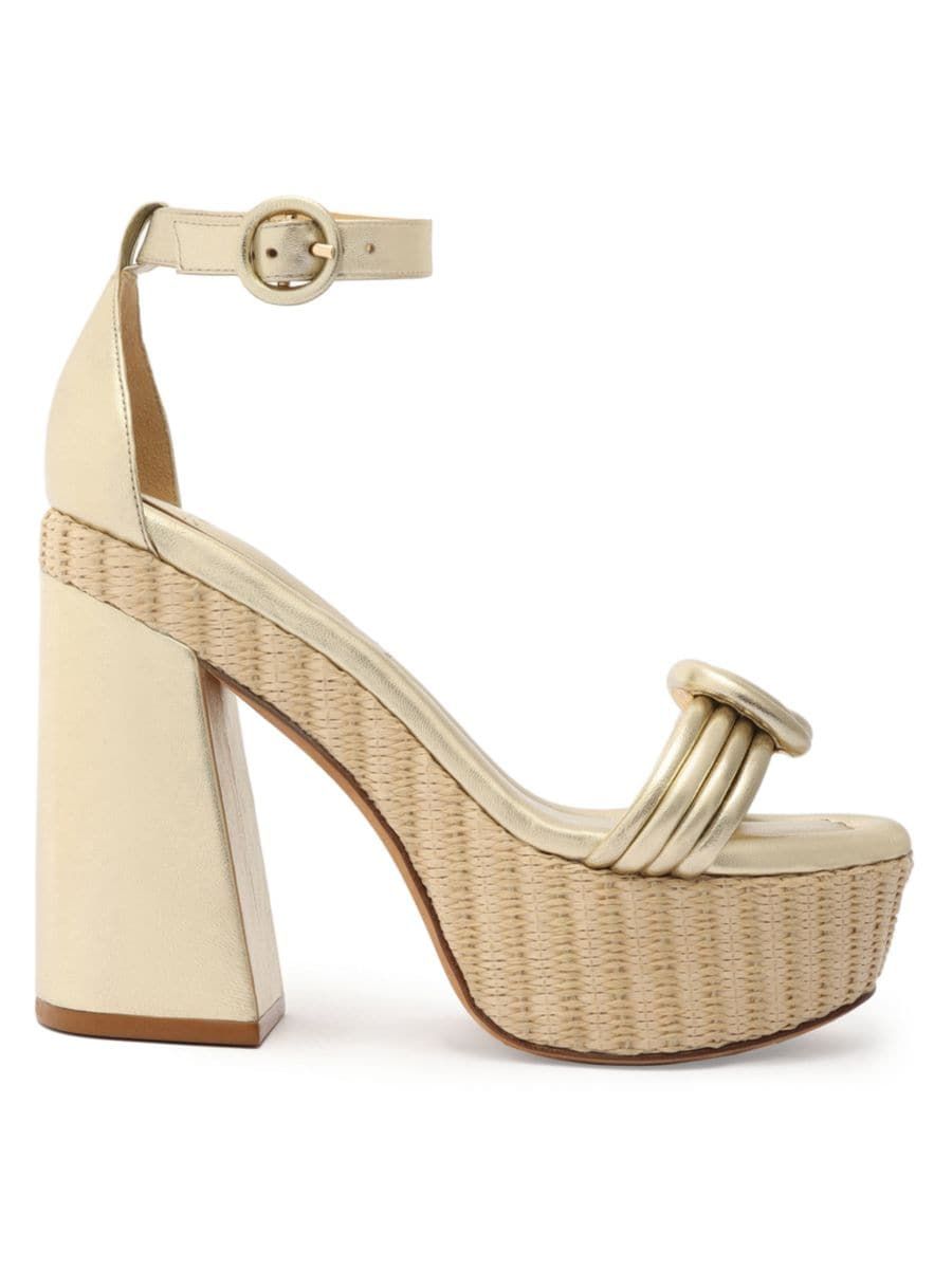 Vicky Leather & Raffia Platform Sandals | Saks Fifth Avenue