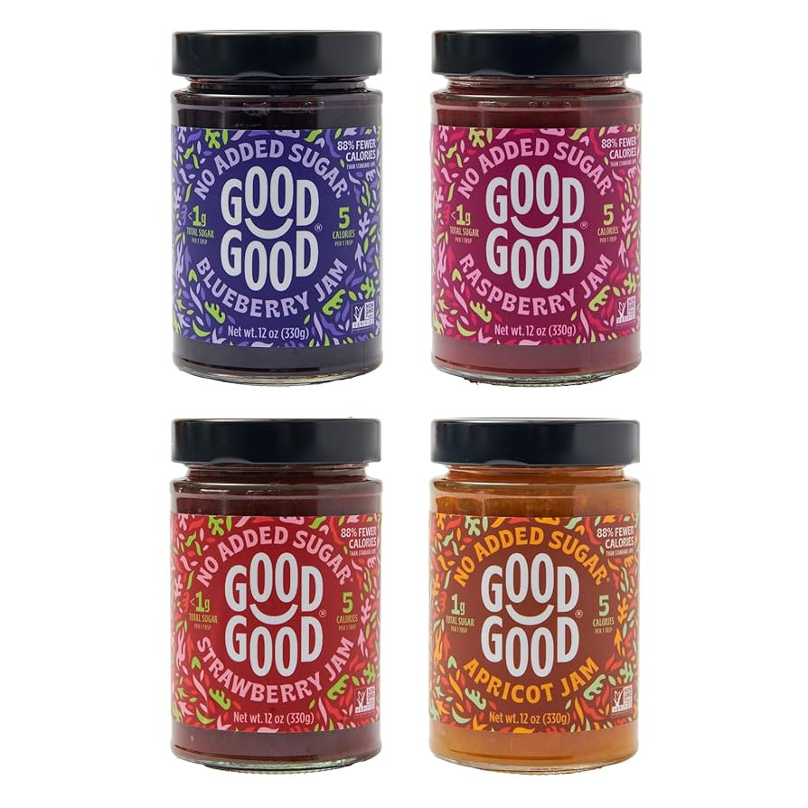 GOOD GOOD No Added Sugar Fruit Jam Variety Pack of 4 - Keto Friendly Jelly - Blueberry, Raspberry... | Amazon (US)