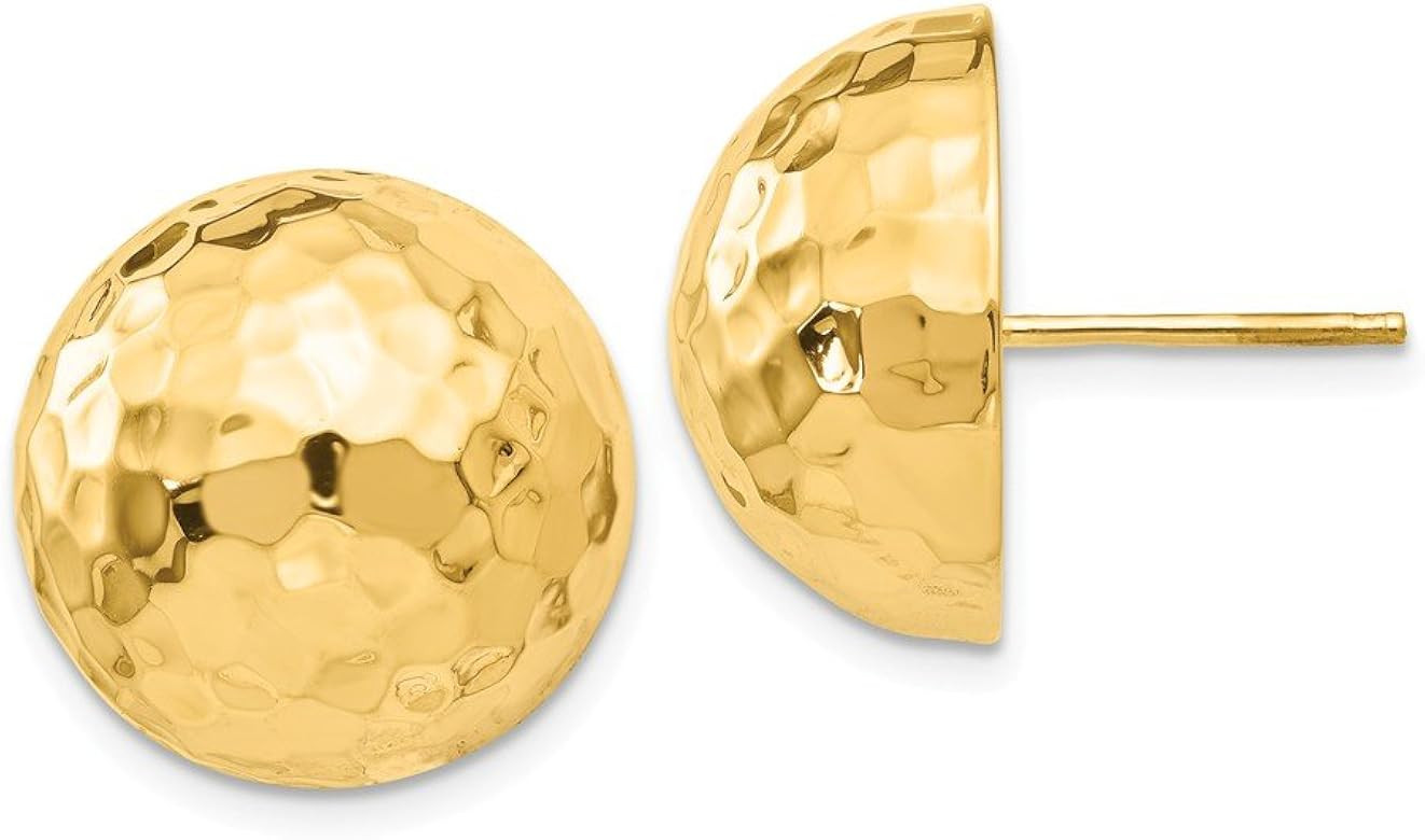 14k Yellow Gold Hammered Half Ball Post Studs Earrings 17mm | Amazon (US)