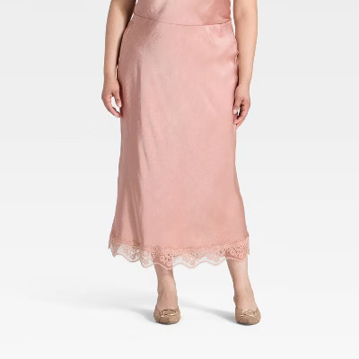 Women's Lace Trim Midi Skirt - A New Day™ Light Pink 4X | Target