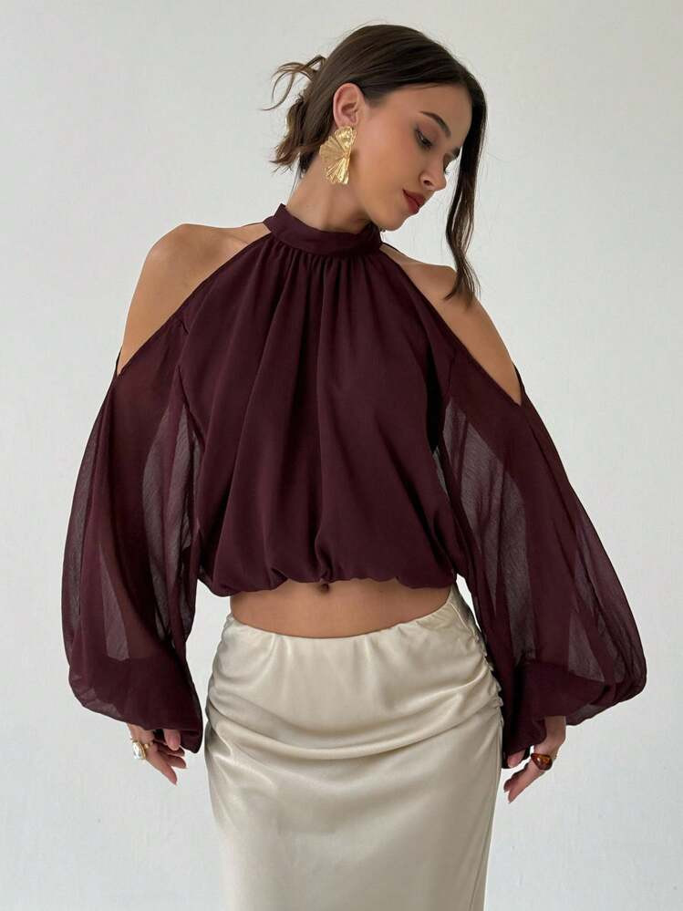 Aloruh Elegant Solid Color Open Shoulder Cropped Halter Top Summer Summers Summer Clothes Beachs ... | SHEIN