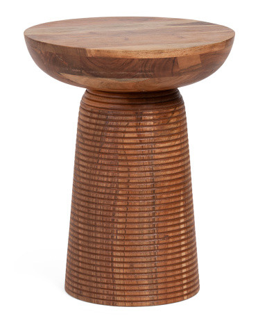 20in Grooved Base Solid Wood Accent Table | TJ Maxx
