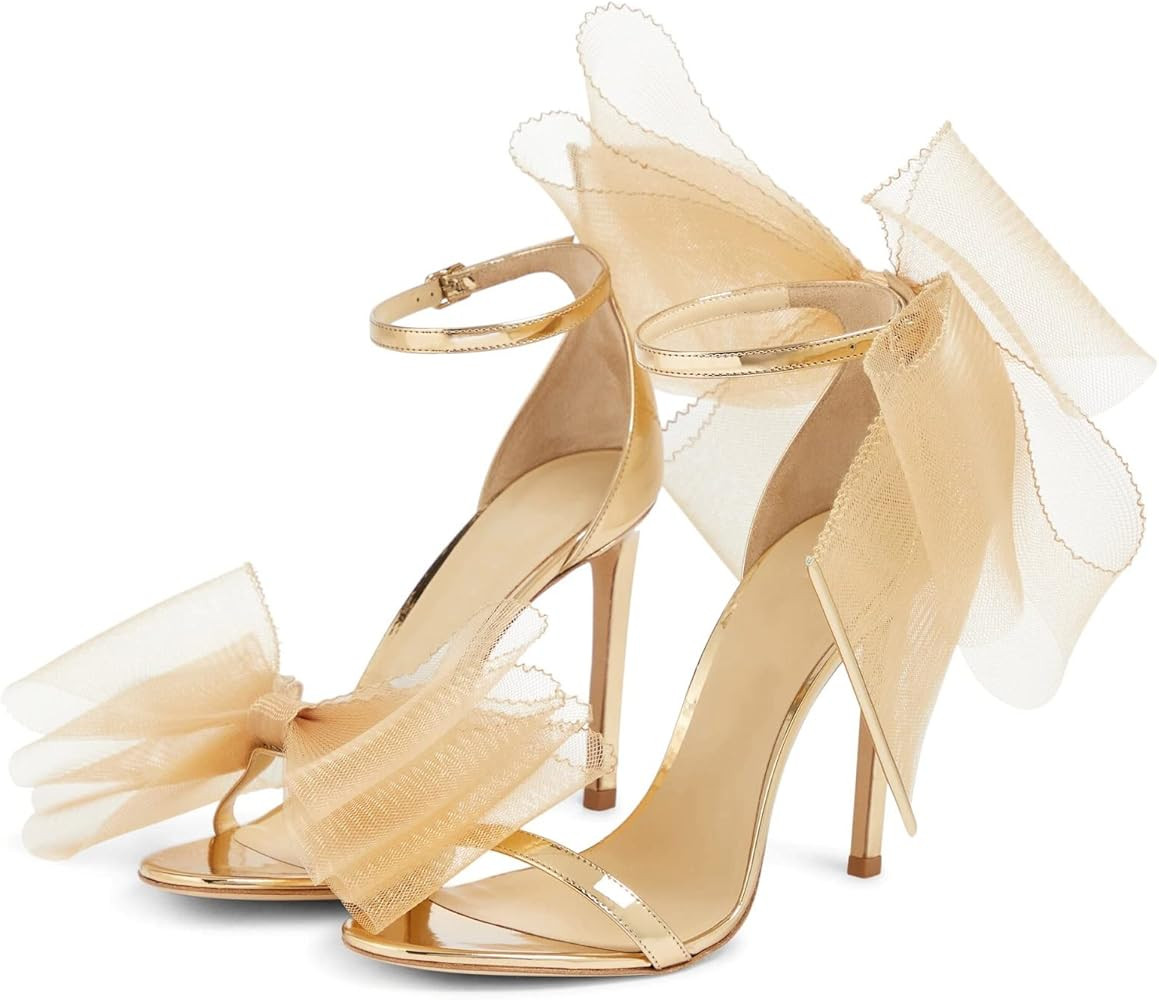 Vertundy Women's Stiletto High Heeled Sandals with Asymmetric Lace Mesh Bows Knot Decoration Open To | Amazon (US)