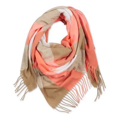 Design Imports Fringe Plaid Blanket Scarf - Pink & Beige | Target