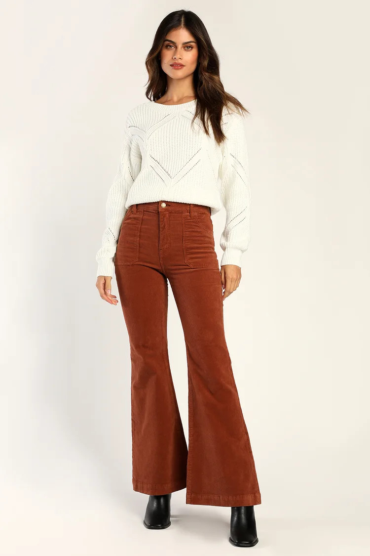 East Coast Rusty Brown Corduroy High Rise Flare Pants | Lulus (US)