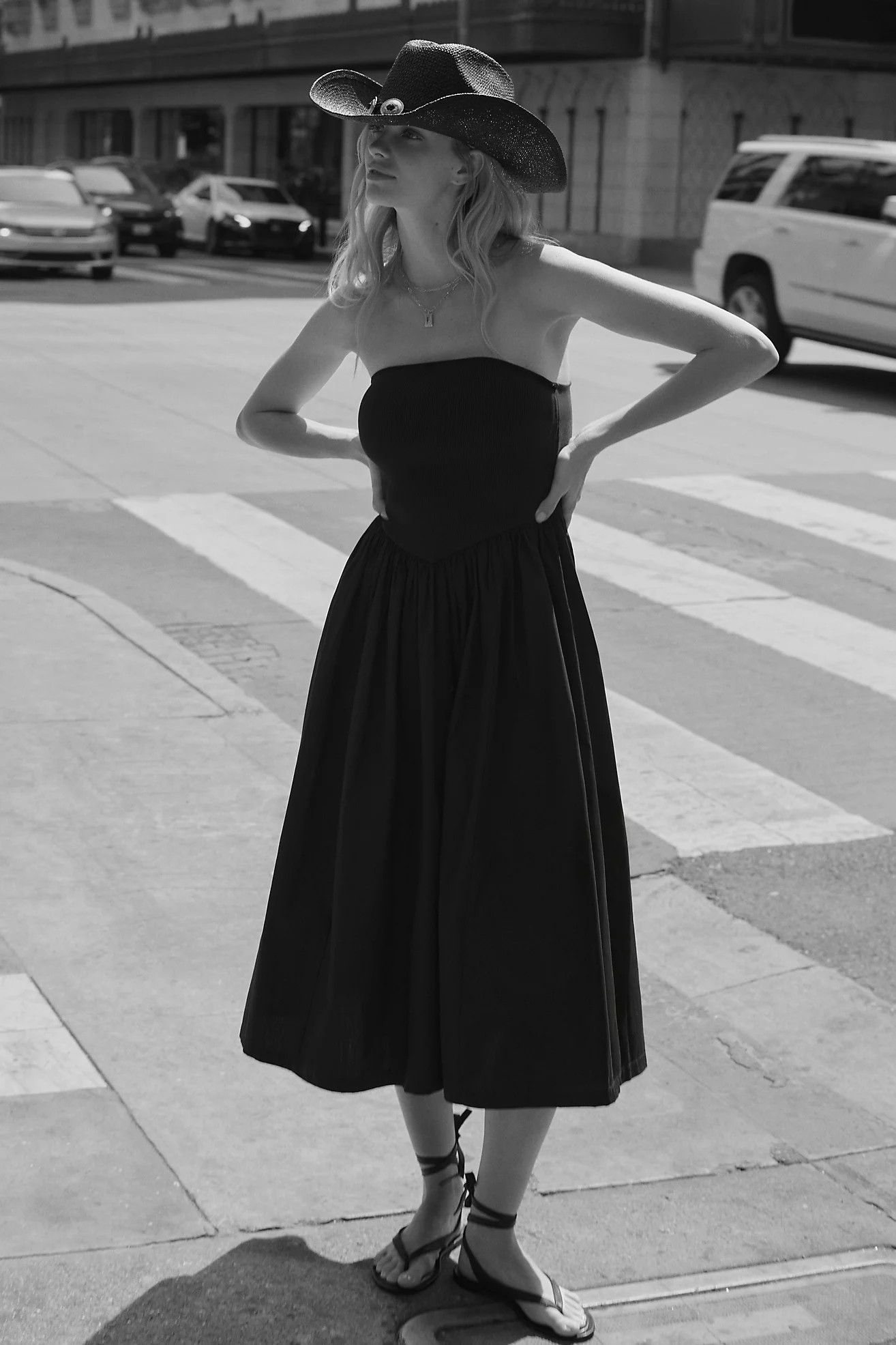 By Anthropologie Strapless Basque-Waist A-Line Midi Dress | Anthropologie (US)