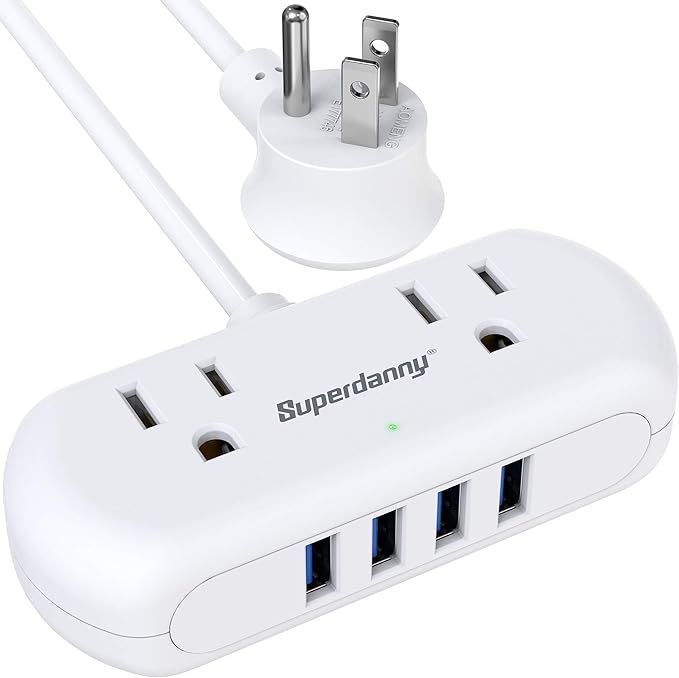 Amazon.com: Power Strip with USB, SUPERDANNY Mini Surge Protector with 2 Wide-Spaced Outlets & 4 ... | Amazon (US)