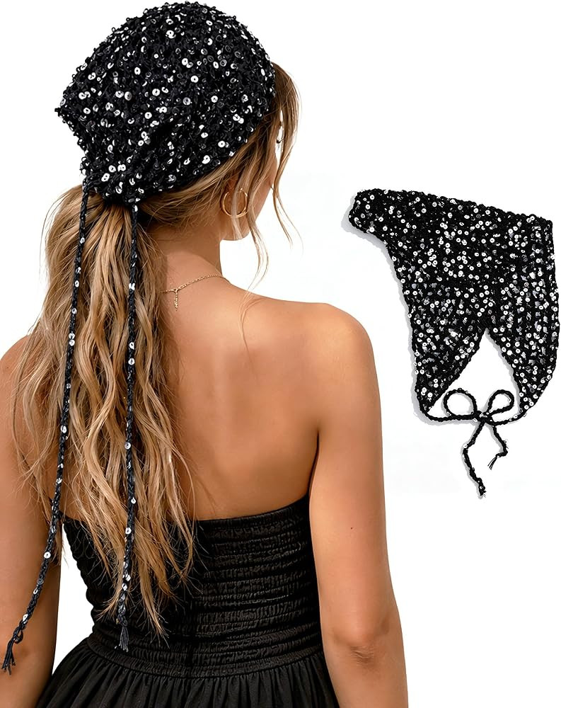 Sparkly Head Scarf Sequin Crochet Bandana Beach Wrap for Women | Amazon (US)