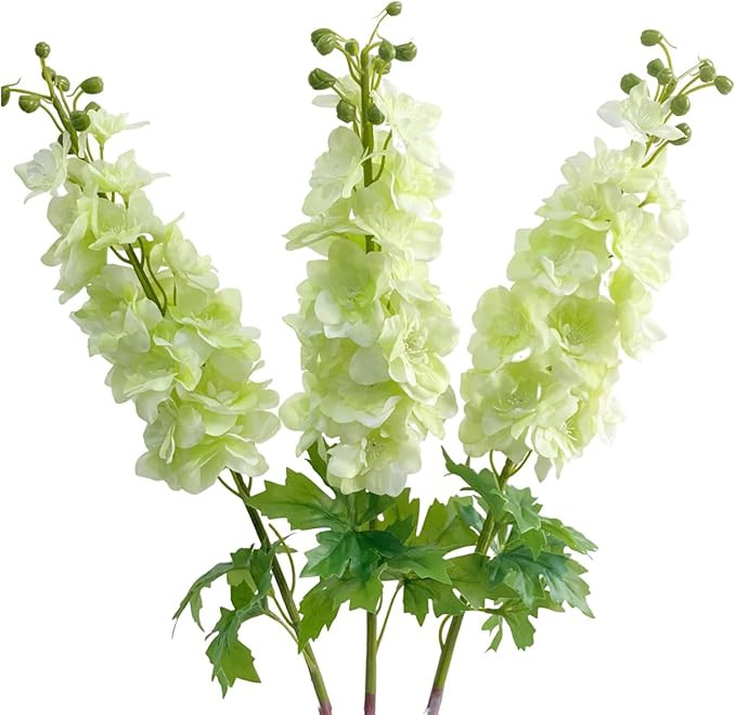 YalzoneMet 3Pcs Light Green Delphinium Artificial Flower Long Stem for Tall Vase 31.5'' Real Touc... | Amazon (US)