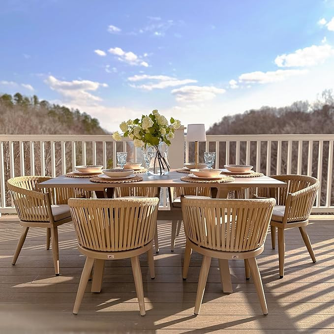 PURPLE LEAF 7 Pieces Outdoor Dining Set with Patio Aluminium Dining Table and Wicker Rattan Chair... | Amazon (US)