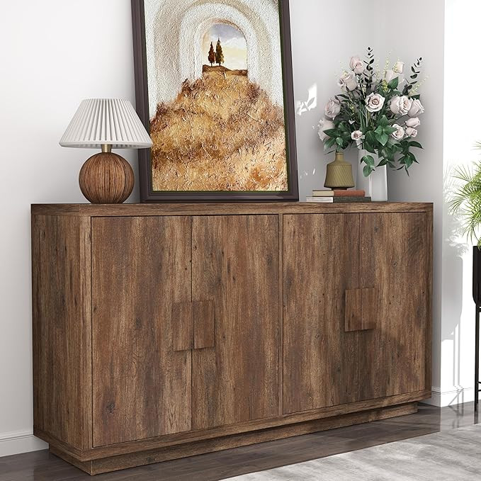 Buffet Cabinet with Storage, 63" Sideboard Cabinet with 4 Doors & Shelves, Wooden Kitchen Coffee ... | Amazon (US)