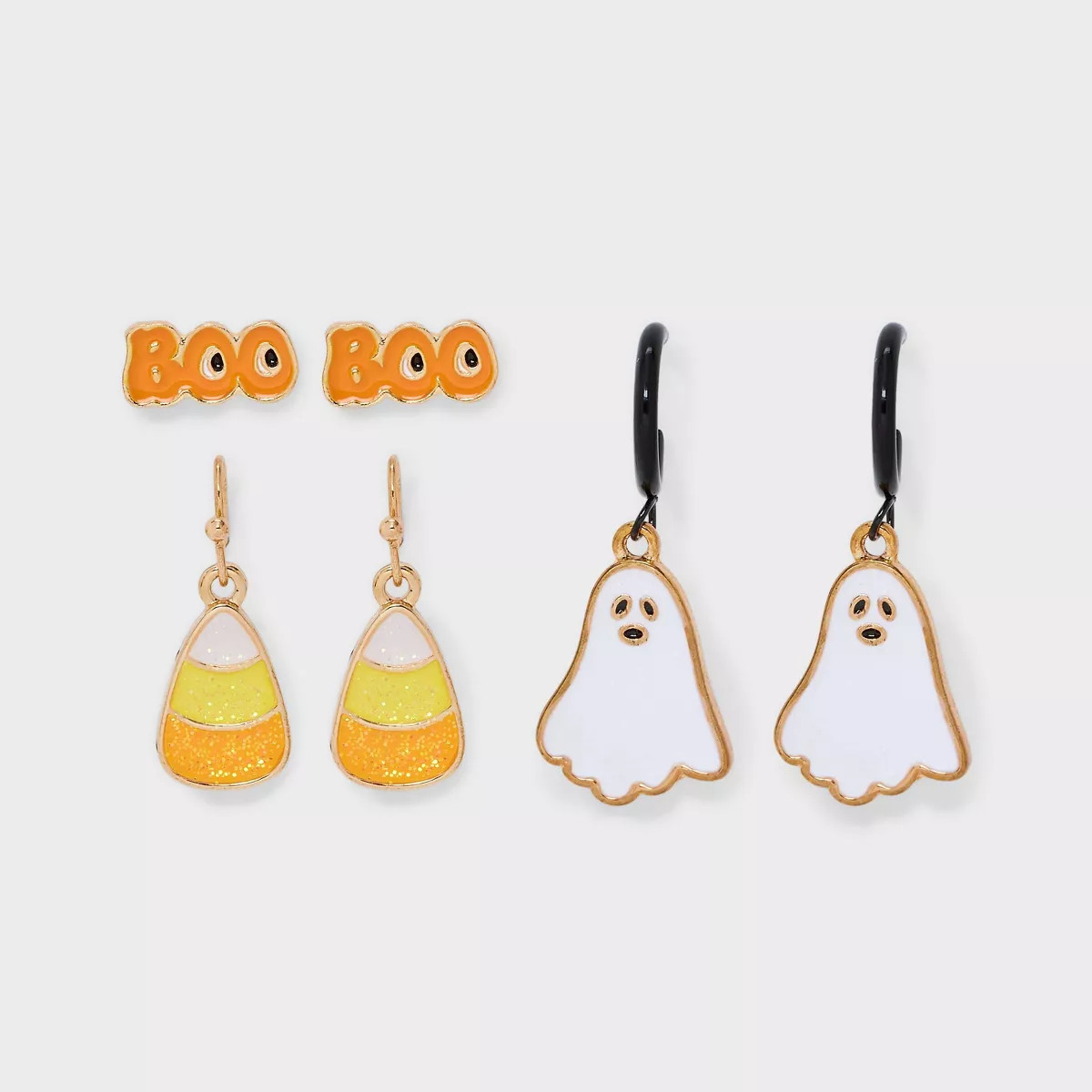Halloween Ghost "Boo" Candy Corn Stud and Hoop Earring Set 3pc - Orange/Yellow | Target