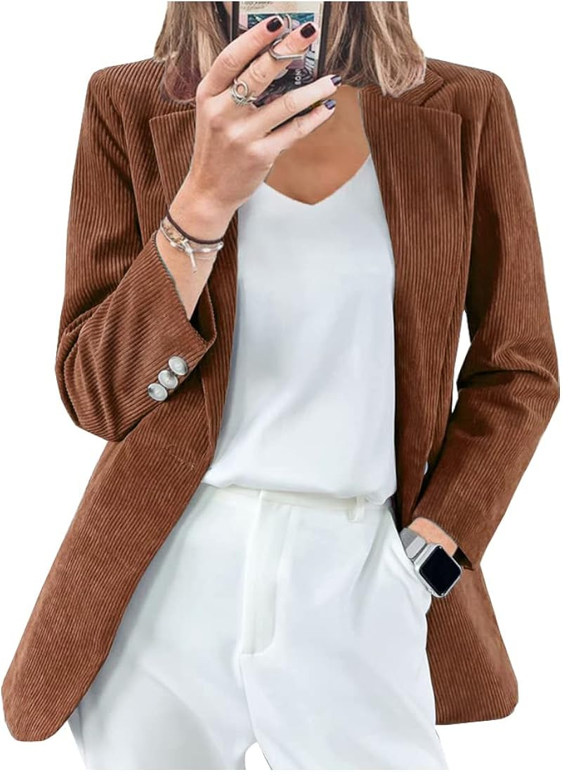 Ladyful Womens Baggy Corduroy Blazer Jacket Dressy Casual Work Suit Jacket Fall Winter Trendy Coa... | Amazon (US)