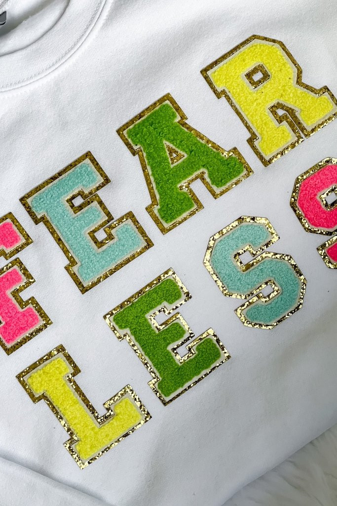 Eras Tour Chenille Patch Sweatshirt in White | Girl Tribe Co.