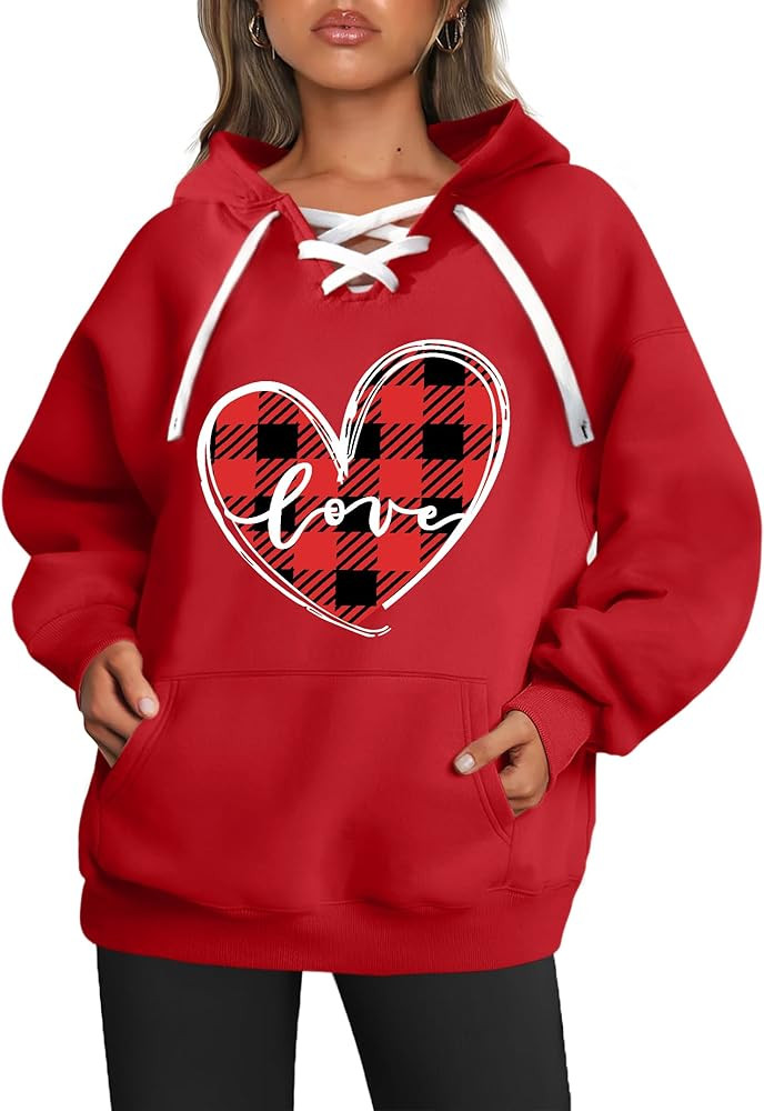 Valentines Sweatshirt Women: Love Heart Graphic Hoodie Long Sleeve Shirt Lovers Gift Pullover Top | Amazon (US)