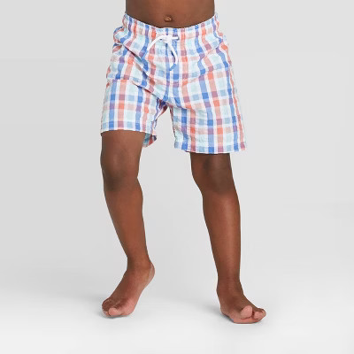 Toddler Boys' Plaid Seersucker Swim Trunks - Cat & Jack™ Blue | Target