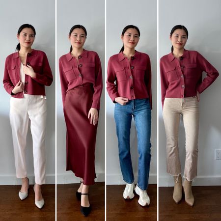 4 Ways to Style the Sezane Betty Cardigan—collared cardigan that is super versatile, runs true to size. I am wearing S. Color Rosewood.

Makes a great transitional piece for spring / spring outfit / spring workwear outfit / spring smart casual look

#LTKworkwear #LTKstyletip #LTKSeasonal