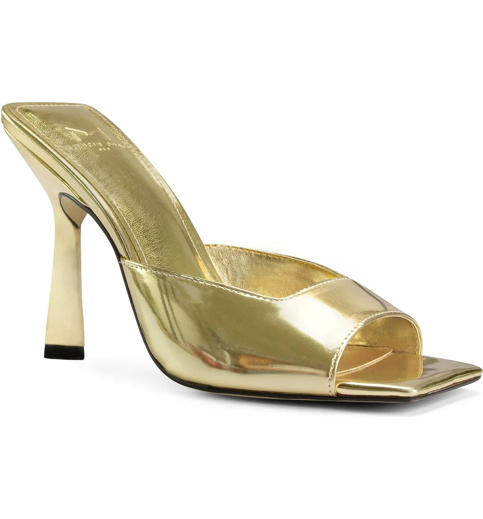 A glossy finish amps up the eye-catching appeal of a sleek sandal framed by a square toe and flar... | Nordstrom