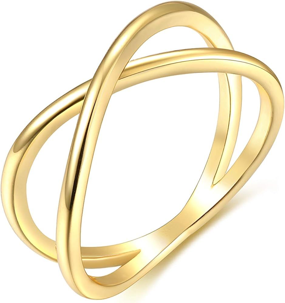 Valloey Rover 14K Gold Plated Dainty CZ Dainty Diamond Stackable Ring Eternity Bands Minimalist J... | Amazon (US)