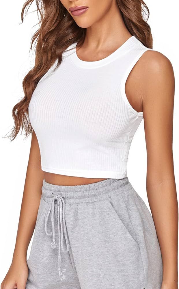 Verdusa Women's Ribbed Knit Sleeveless Round Neck Slim Fitted Basic Crop Tank Top | Amazon (US)