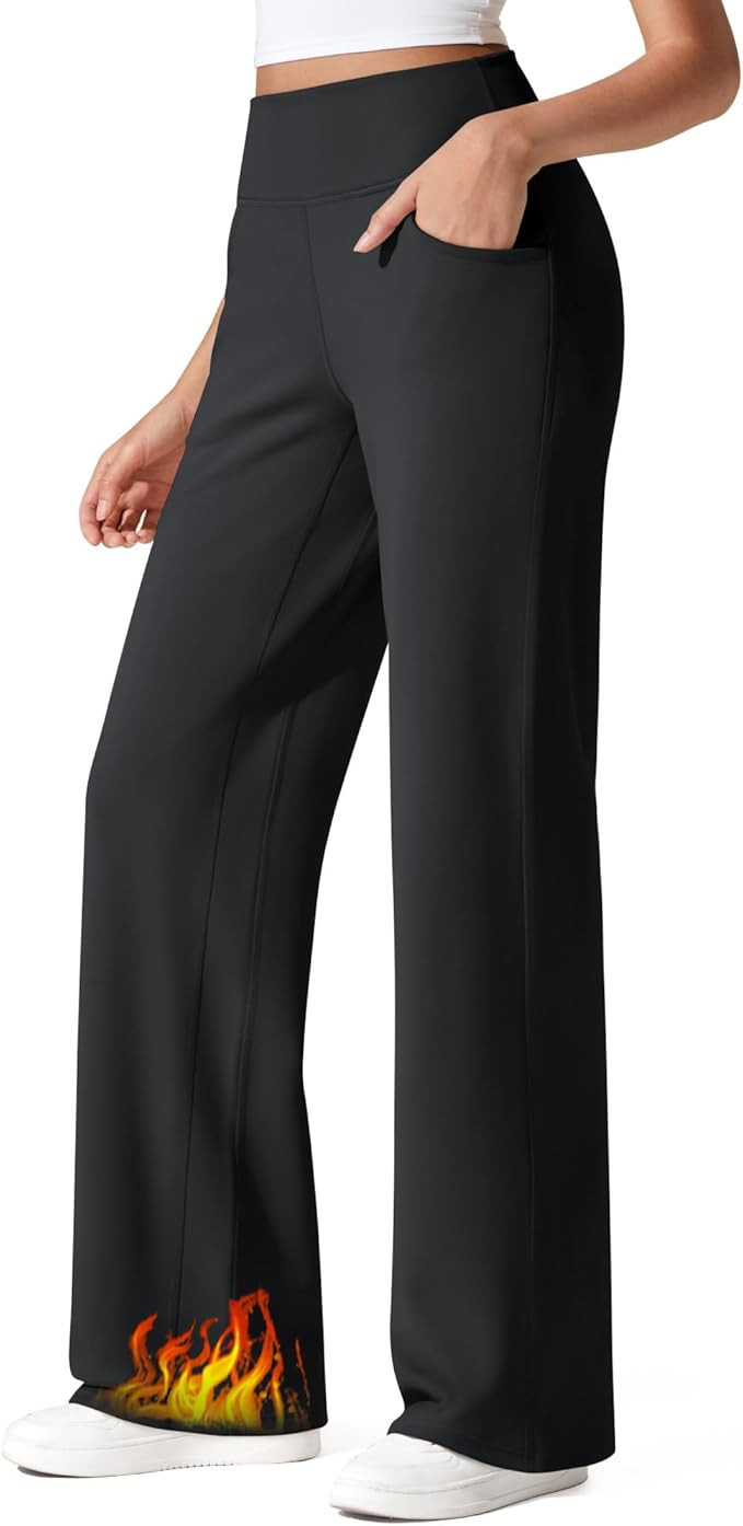 G4Free Fleece Lined Pants Women Wide Leg Work Trousers with Pockets High Waisted Sweatpants for C... | Amazon (US)