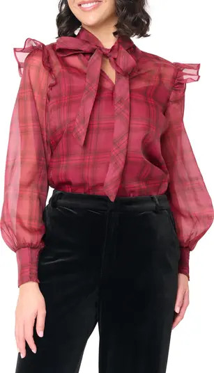 GIBSONLOOK Festive Plaid Ruffle Organza Shirt | Nordstrom | Nordstrom