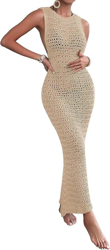 Lilosy Sexy Crochet Split Loose Beach Swimwear Bikini Cover Ups Dress | Amazon (US)