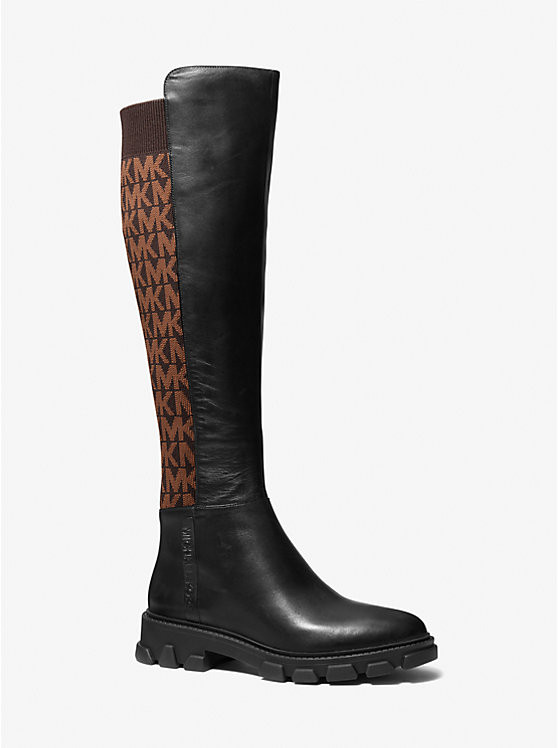 Ridley Leather and Logo Jacquard Knee Boot | Michael Kors US