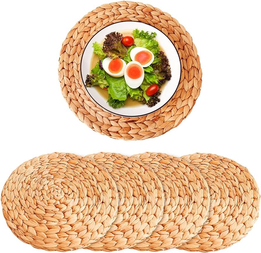 Wicker Placemats Set of 4 – Handmade Water Hyacinth Straw Braided Round Placemats – Table Pla... | Amazon (CA)