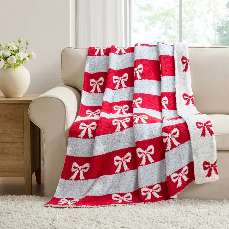 Bows and Stars Throw, Red/White/Blue, 50" x 60", by My Texas House | Walmart (US)