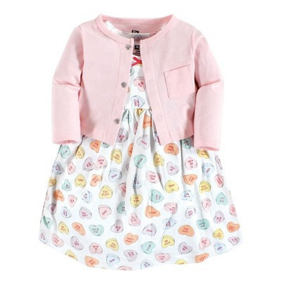 Hudson Baby Infant and Toddler Girl Cotton Dress and Cardigan Set, Be Mine Valentine, 0-3 Months | Target