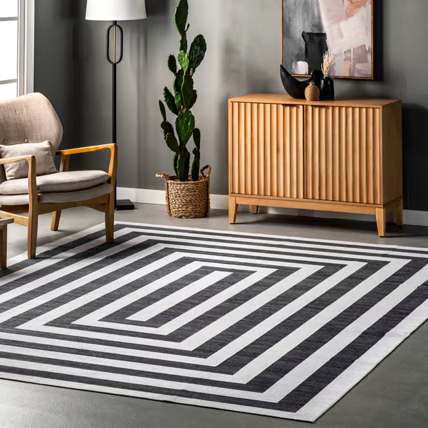 Gray Janelle Washable Stripes 5' x 8' Area Rug | Rugs USA