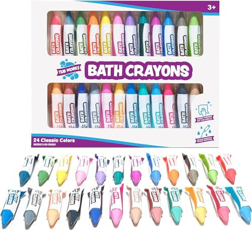Tub Works® Smooth™ Bath Crayons Bath Toy, 24 Pack | Nontoxic, Washable Bath Crayons for Toddlers & Kids | Unique Formula Draws Smoothly & Vividly on Wet & Dry Tub Walls | Hexagon Grip Bathtub Crayons | Amazon (US)