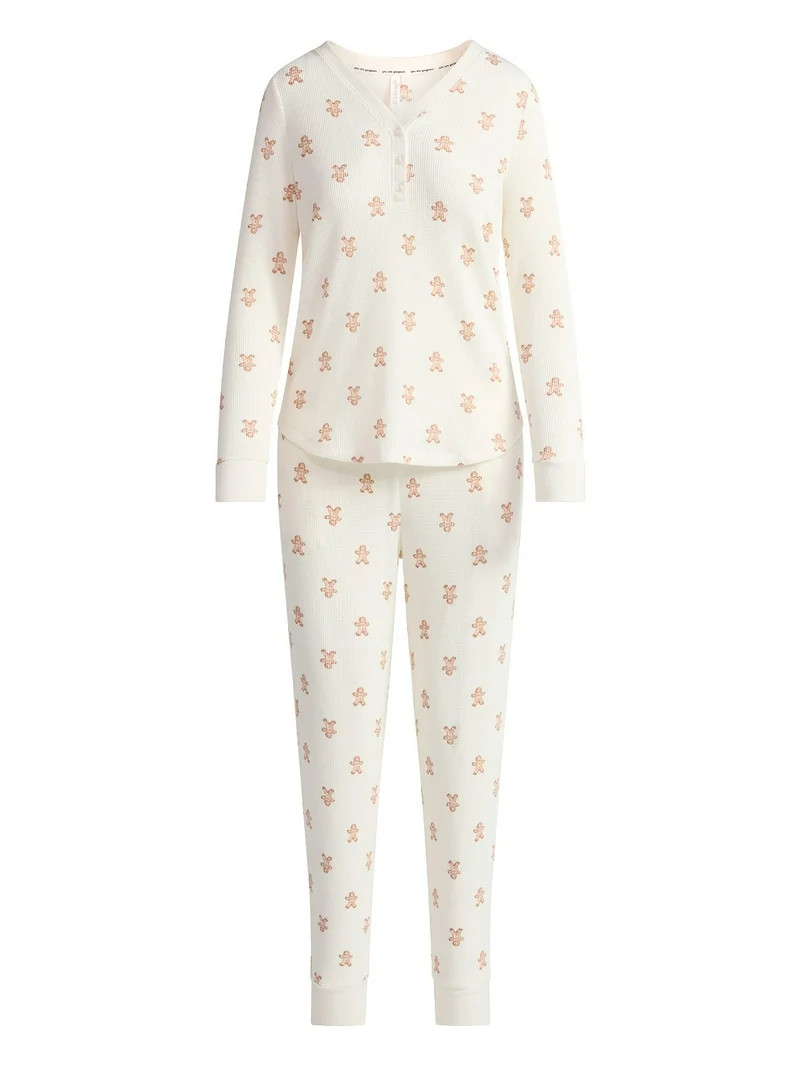 Joyspun Women's Waffle Knit Henley Sleep Top, Joggers and Socks Pajama Set, 3-Piece, Sizes XS-3X | Walmart (US)