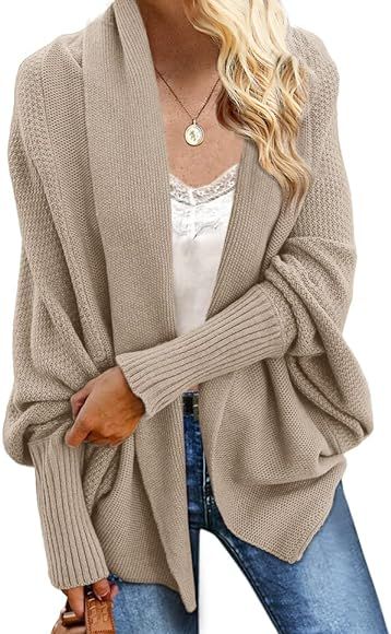 Imily Bela Women's Kimono Batwing Cable Knitted Slouchy Oversized Wrap Cardigan Sweater | Amazon (US)