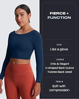 Aoxjox Long Sleeve Crop Tops for Women Emma Twist Back Workout Cropped T Shirt Top | Amazon (US)